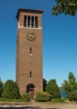 The Miller bell tower on the shore of the lake